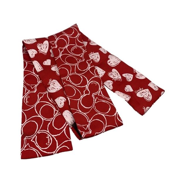 COACH Valentine's Hearts Ponytail Silk Skinny Scarf Scarves & Wraps Bag Twilly - Picture 1 of 5